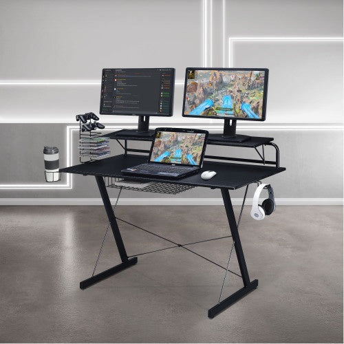 Carbon Fiber Gaming Desk with Monitor Stand & Shelves