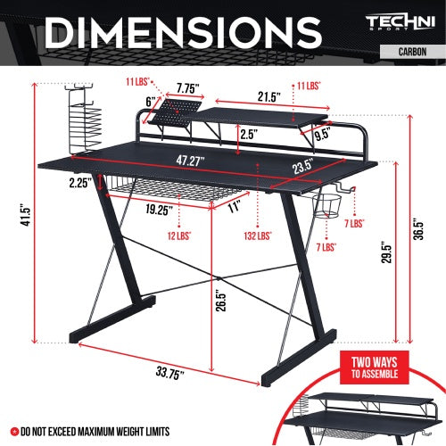 Carbon Fiber Gaming Desk with Monitor Stand & Shelves