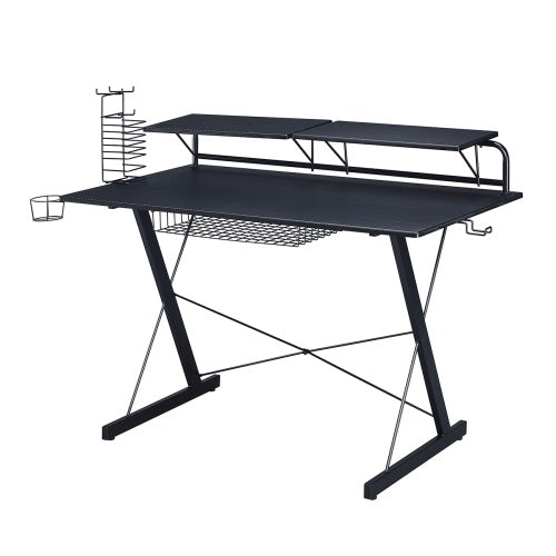 Carbon Fiber Gaming Desk with Monitor Stand & Shelves