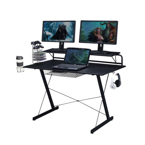 Carbon Fiber Gaming Desk with Monitor Stand & Shelves