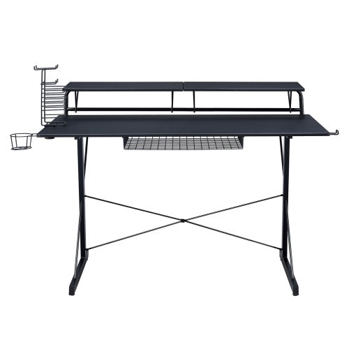 Carbon Fiber Gaming Desk with Monitor Stand & Shelves